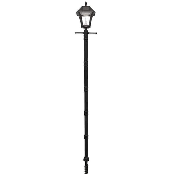 GAMA SONIC Baytown II 9.75 in. Black Integrated LED Outdoor Resin Solar Post Light and Lamp Post with EZ-Anchor Base