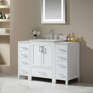48 in. W x 22 in. D x 34 in . H Freestanding Bath Vanity in White with White Engineer Stone Top with White Sink