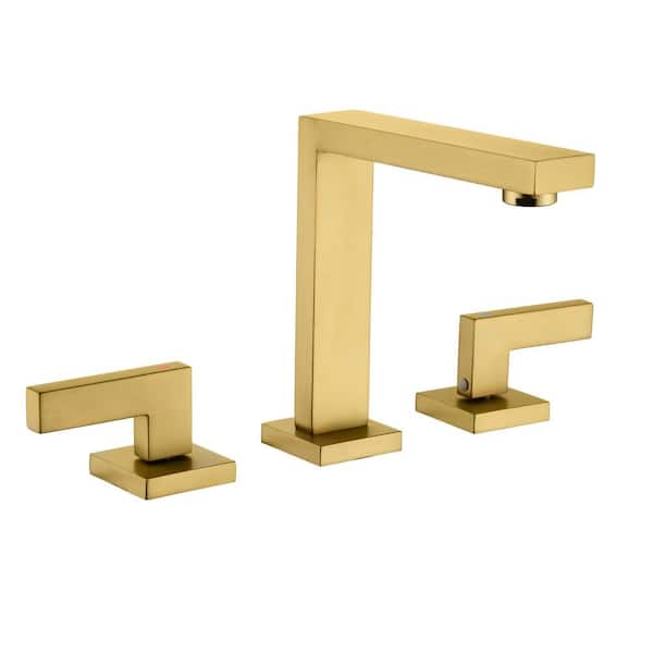 FORCLOVER 8 in. Widespread Double Handle 3 holes Bathroom Faucet with Valve and cUPC Water Supply Hoses Included in Brushed Gold