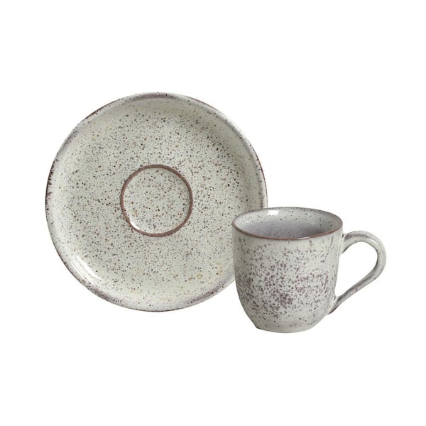 PORTO BRASIL 4.06 oz. Pistache Teal Stoneware Organic Coffee Cup and Bio Saucer (Set of 6)