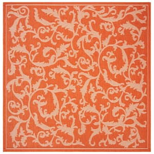 Courtyard Terracotta/Natural 8 ft. x 8 ft. Square Border Indoor/Outdoor Patio  Area Rug