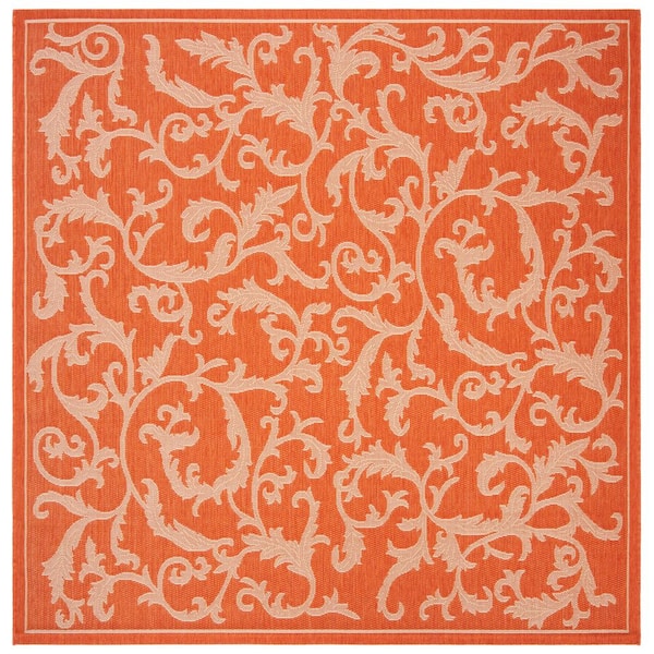 SAFAVIEH Courtyard Terracotta/Natural 8 ft. x 8 ft. Square Border Indoor/Outdoor Patio  Area Rug