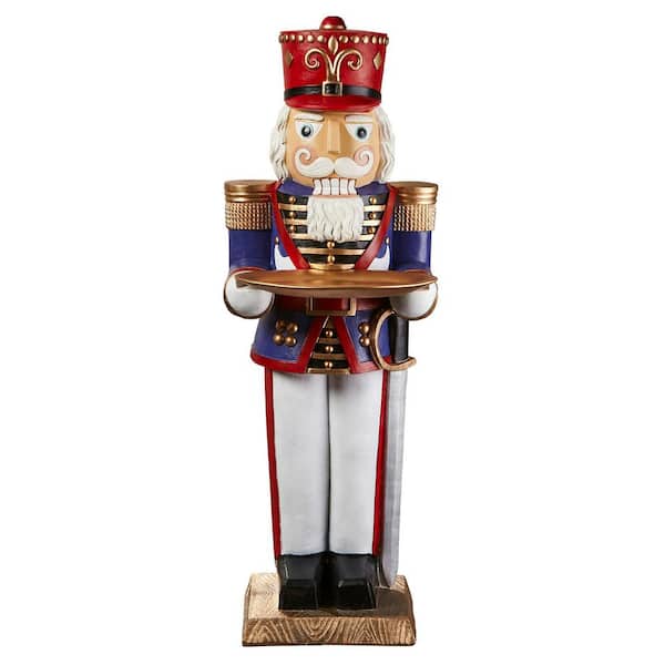 Design Toscano Nutcracker Solider 12.5 in. W Multi-Colored Polyresin Pedestal Butler Table