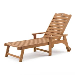 Helen Teak Brown Recycled Plastic Plywood Adjustable Outdoor Reclining Chaise Lounge Chairs With Wheels for Pool Patio