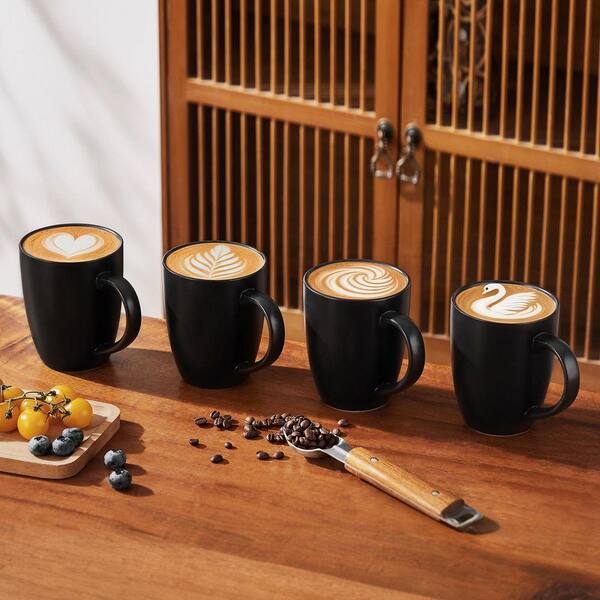 vancasso 16 oz. Matte Black Stoneware Coffee Mugs (Set of 4) Tea