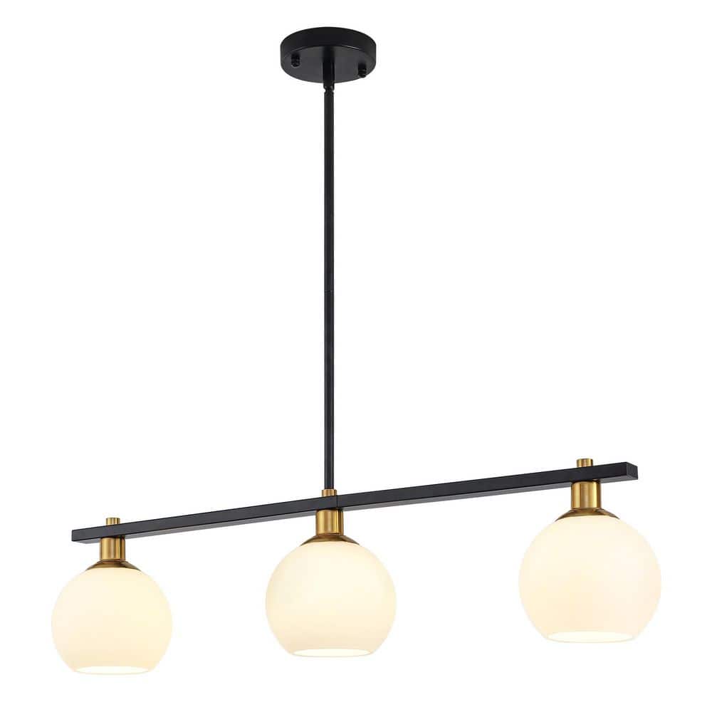 40 -Watt 3 Light Black/Gold Linear Glass Globe Pendant Light with Milk White Glass Shade,No Bulbs Included price history on PriceWatchPro