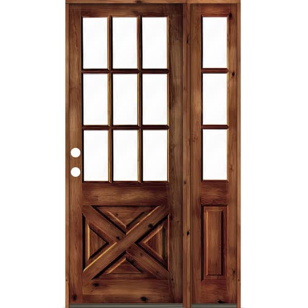 Krosswood Doors 50 in. x 96 in. Alder 2 Panel Right-Hand/Inswing Clear Glass Red Chestnut Stain Wood Prehung Front Door w/Right Sidelite