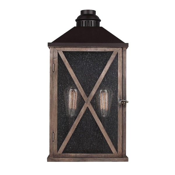 Generation Lighting Lumiere' Collection 2-Light Dark Weathered Oak/Oil-Rubbed Bronze Outdoor 19 in. Wall Lantern Sconce