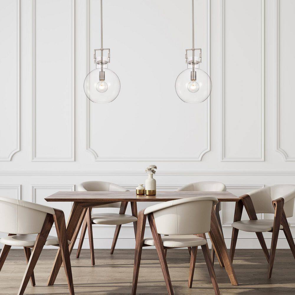 Brushed Nickel 10" Globe Clear Glass Pendant Light