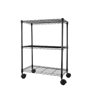 Black 3-Tier Metal Adjustable Wire Shelving Unit with Wheels (23 in. W x 33 in. H x 13 in. D)