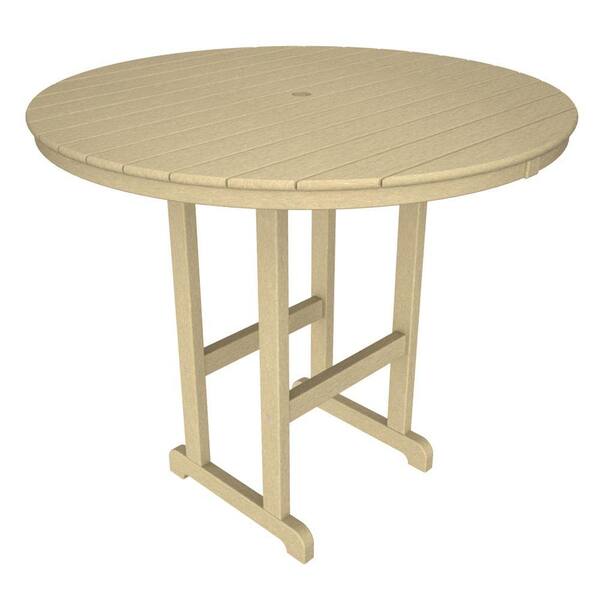 POLYWOOD La Casa Cafe Sand 48 in. Round Plastic Outdoor Patio Bar Table