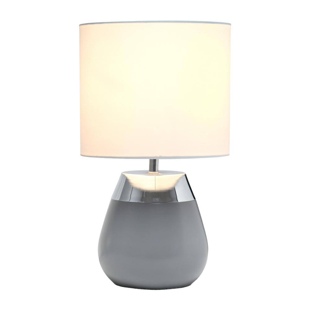 14" Tall Modern Gray and Chrome Touch Nightstand Lamp with White Shade