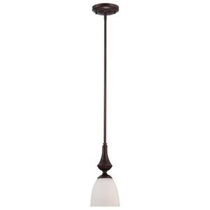 1-Light Prairie Bronze Mini Pendant with Frosted Glass Shade