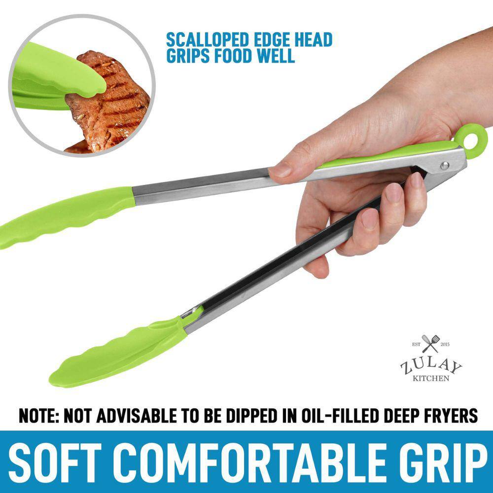 Light Green Stainless Steel Kitchen Tongs Set with Silicone Tips
