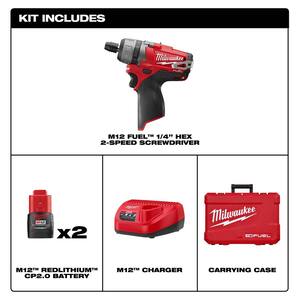 M12 FUEL 12-Volt Lithium-Ion Brushless Cordless 1/4 in. Hex 2-Speed Screwdriver Kit W/(2) 2.0h Batteries & Hard Case