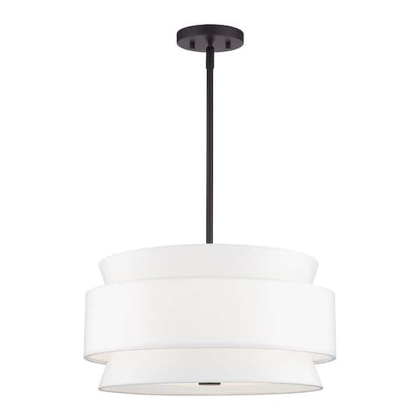 Fontana 4-Light Bronze Chandelier with Off-White Fabric Shade