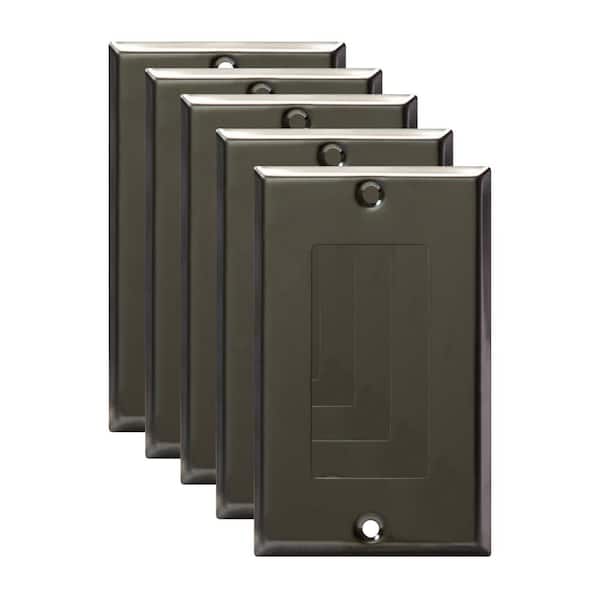 ENERLITES 1-Gang Polished Black Decorator/Rocker Outlet Metal Wall Plate, 5-Pack