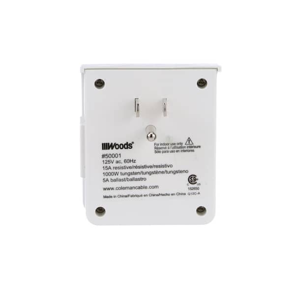 Woods 15-Amp WiOn Indoor Plug-In Wi-Fi Wireless Switch Dual-USB Charging  Port Programmable Control Timer, White 50055 - The Home Depot