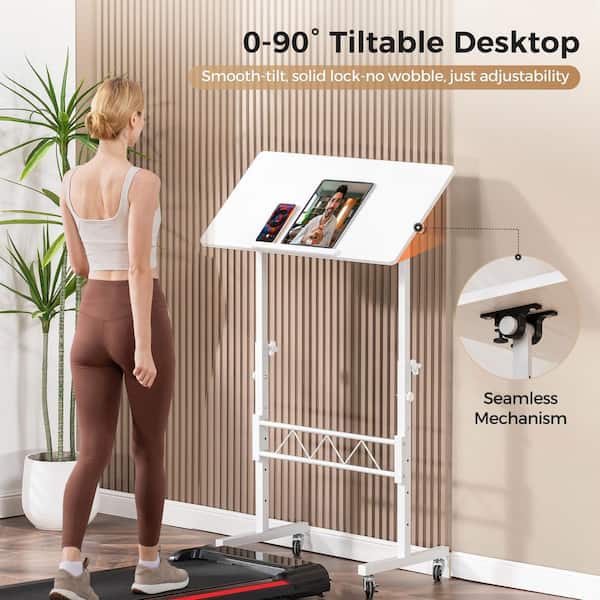Standing Desk 32 in. Adjustable Height and Tiltable Tabletop Gaming Desk Mobile Computer Table,White