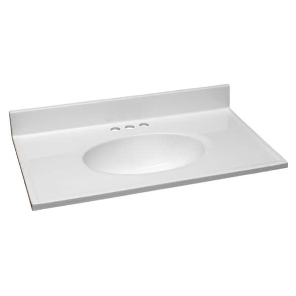Design House 31 in. W x 19 in. D Cultured Marble Vanity Top in Solid White with Solid White Basin with 4 in. Faucet Spread