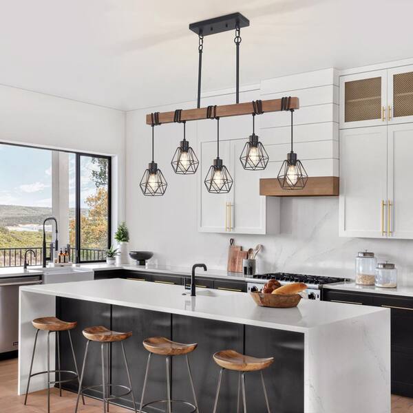 さるいち ZSMIHDOH 5-Light Rustic Farmhouse Metal and Wood Kitchen