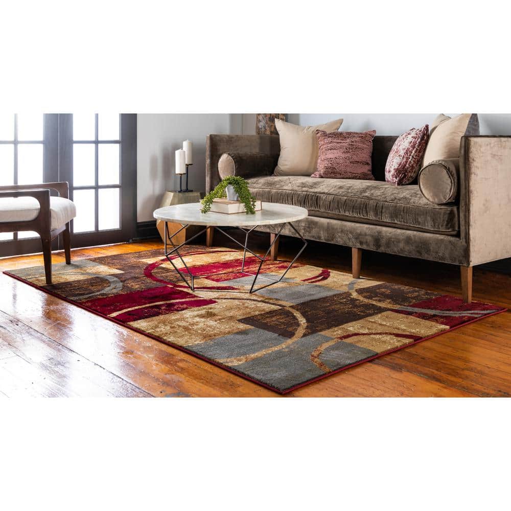 Colorful Abstract Rectangular Synthetic Area Rug