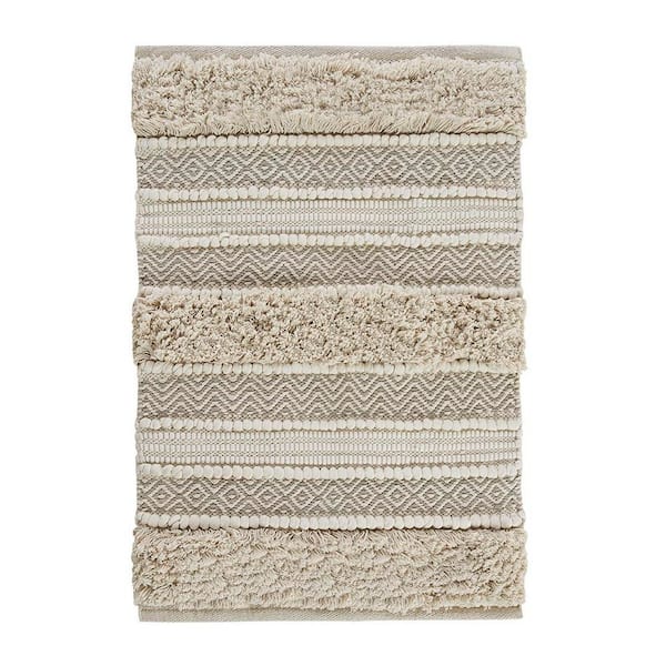 20 in. x 32 in. Woven Texture Stripe Cotton Rectangle Bath Rug for Bathroom in Natural