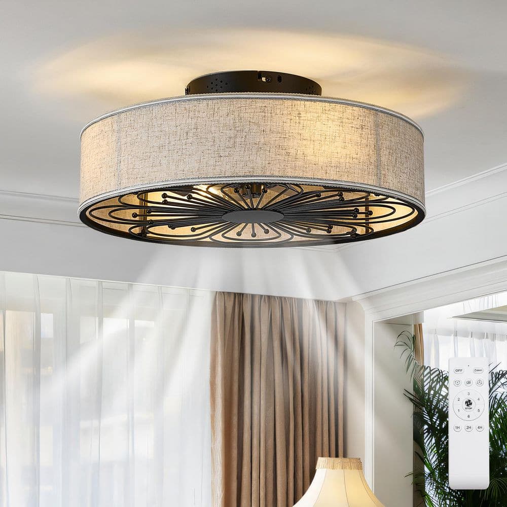 20 in. Indoor Black Farmhouse Standard Low Profile Caged Flush Mount Ceiling Fan Light Fixture with No Bulbs Included price history on PriceWatchPro