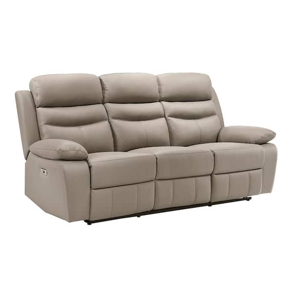 Lazzara Edelia 86.5 in. W Pillow Top Arm Leather Rectangle Power Double Reclining Sofa in. Latte