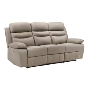 Edelia 86.5 in. W Pillow Top Arm Leather Rectangle Power Double Reclining Sofa in. Latte