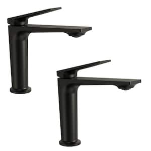 2 Pack 7.25 in. Height Waterfall 1 Handle Faucet Splash-Proof Single Hole Bathroom Faucet in Matte Black Drain Included