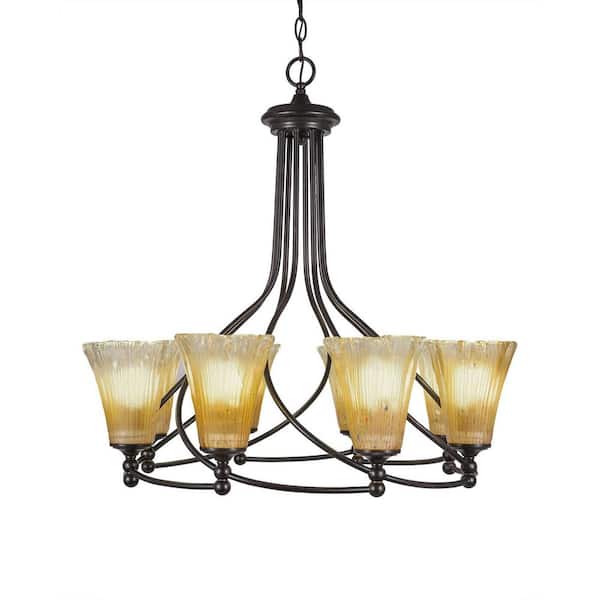Unbranded Royale 8 Light Dark Granite Chandelier Round Chandelier with 5.5 in. Fluted Amber Crystal Glass Shades No Bulbs Included