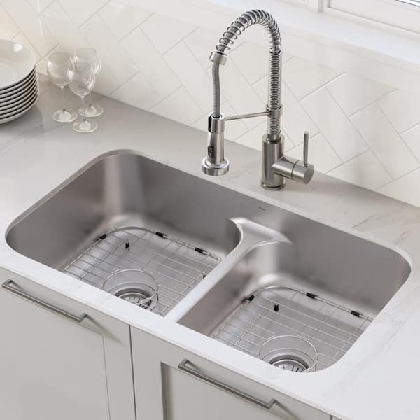 Stainless Steel Kitchen Sink Vessel Set With Faucet Double Sinks Kitchen  Sink