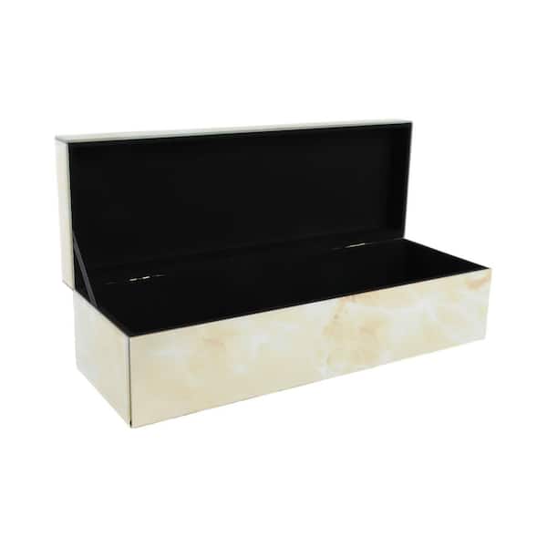 Ivory 17 in. x 5 in. Wood and Glass Decorative Box with Hinged Lid
