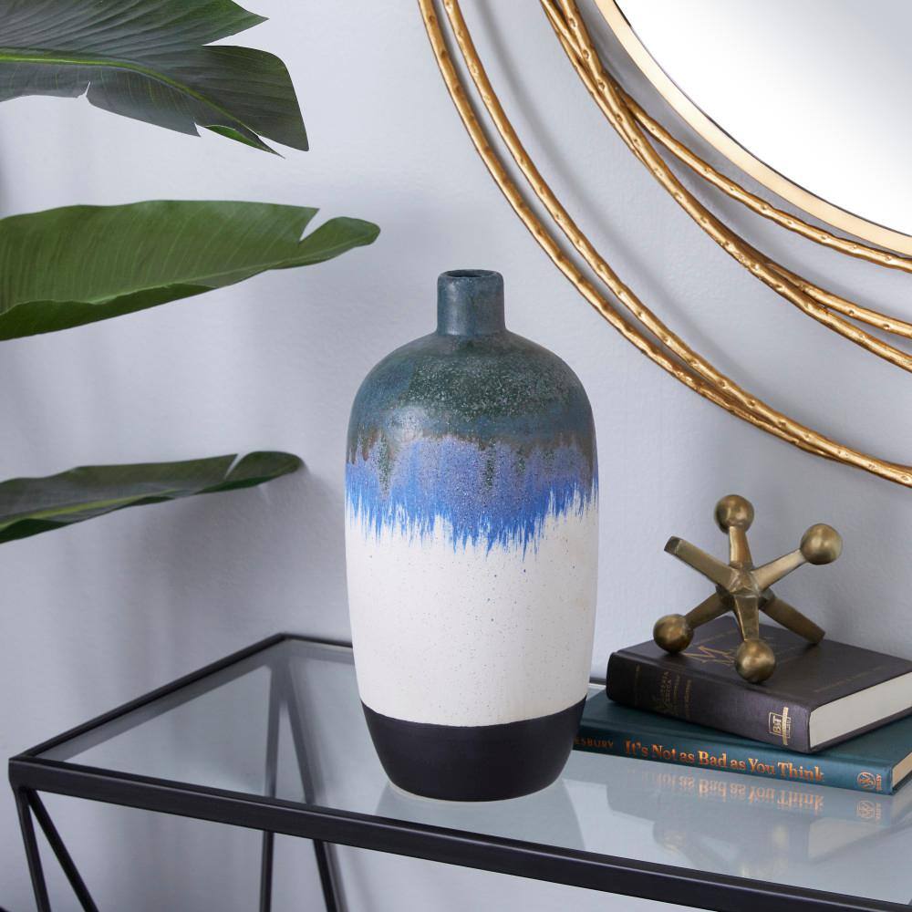 White Ceramic Bud Vase with Abstract Design, 13"