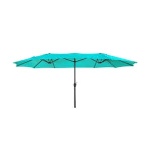 Bali Outdoor Double Sided 15 ft. x 9 ft. Rectangular Twin Market Patio Umbrella with Crank in Turquoise