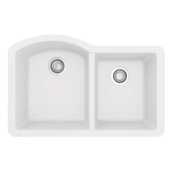 Undermount Quartz Composite 32 in. 60/40 Double Bowl Kitchen Sink in White