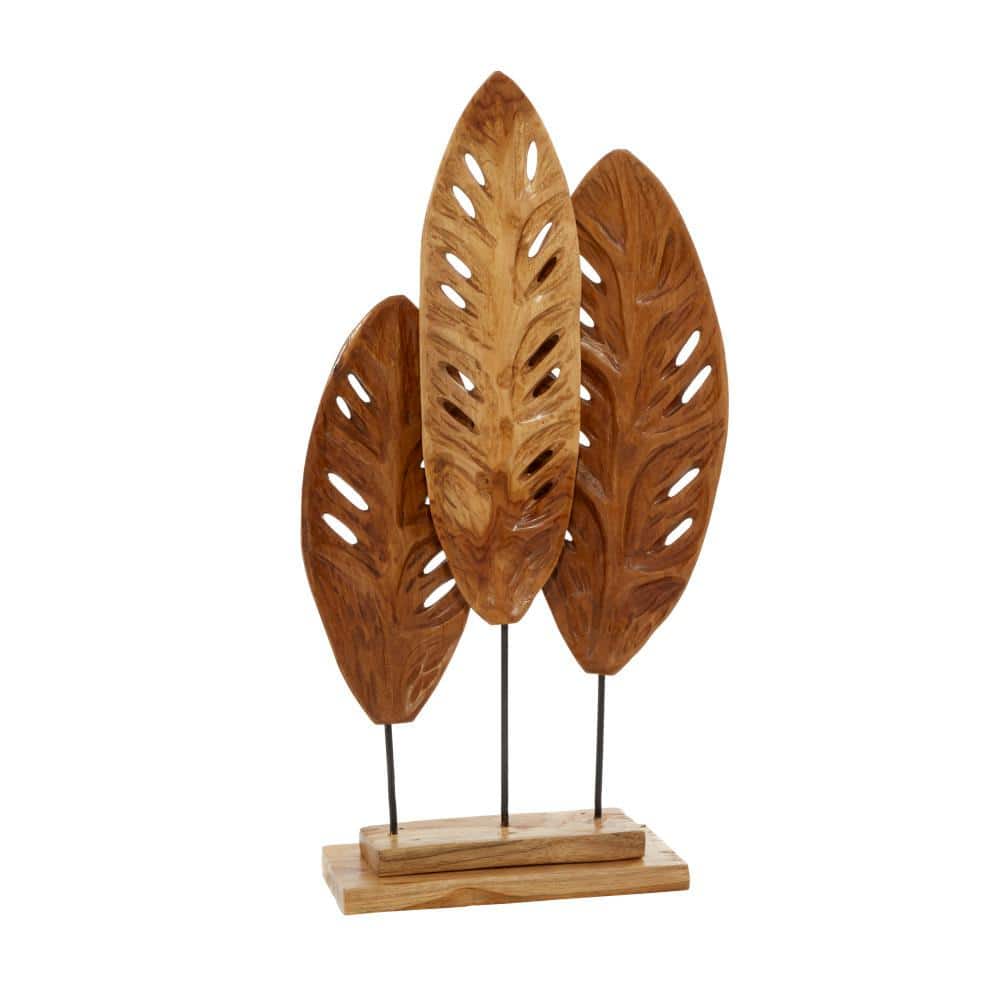 12  x 23  Brown Teak Wood Handmade Leaf Sculpture  by DecMode