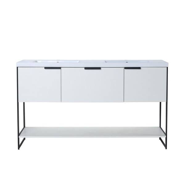 CASAINC 18.3 in. W x 59.1 in. D x 34.3 in. H H Freestanding Bath Vanity in White Straight Grain with White Top
