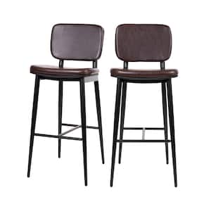 42 in. Brown Mid Metal Bar Stool with Faux Leather Seat