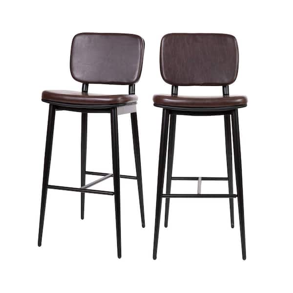 TAYLOR + LOGAN 42 in. Brown Mid Metal Bar Stool with Faux Leather Seat