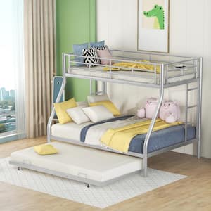 Silver Twin Over Full Metal Bunk Bed with Twin Size Trundle