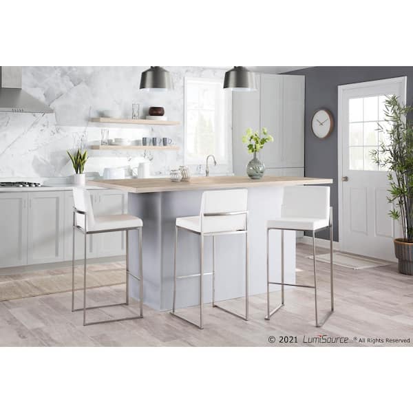 Fuji 40.5 in. White Velvet and Stainless Steel High Back Bar Stool (Set of 2)