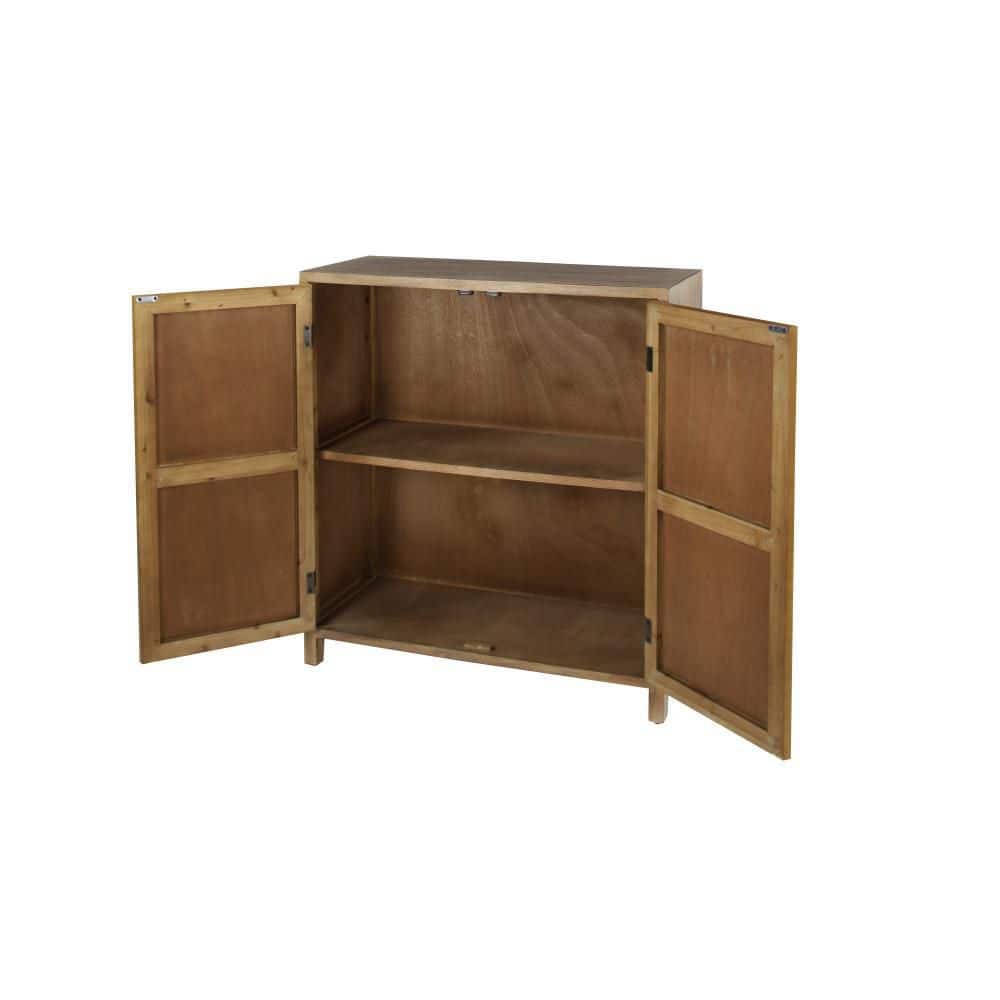 Brown Wood Intricately Carved Floral Cabinet with Shelf and Doors
