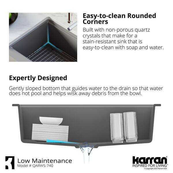 Karran Retrofit Farmhouse Apron Front Quartz Composite 34 in. Double Bowl Kitchen  Sink in Grey QAR-750-GR - The Home Depot