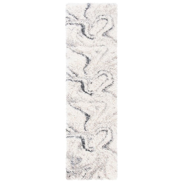 Fontana Shag 2 ft. x 16 ft. Ivory/Gray Marble Abstract Runner Rug