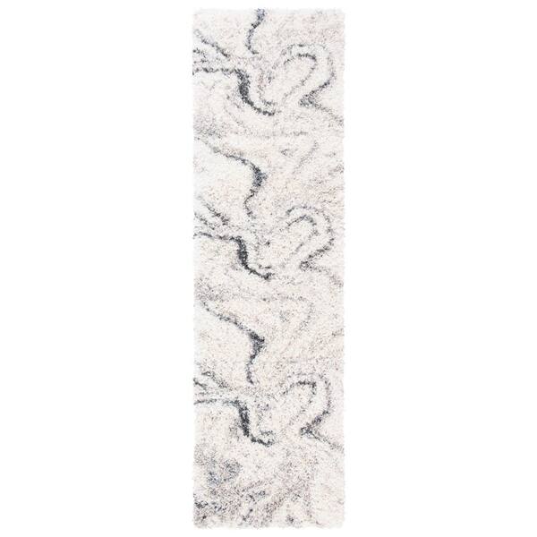 Fontana Shag 2 ft. x 20 ft. Ivory/Gray Marble Abstract Runner Rug