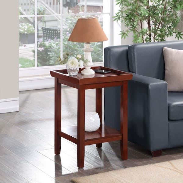 Convenience Concepts Ledgewood 18 in. Mahogany 26 in. Square Wood End Table with Shelf
