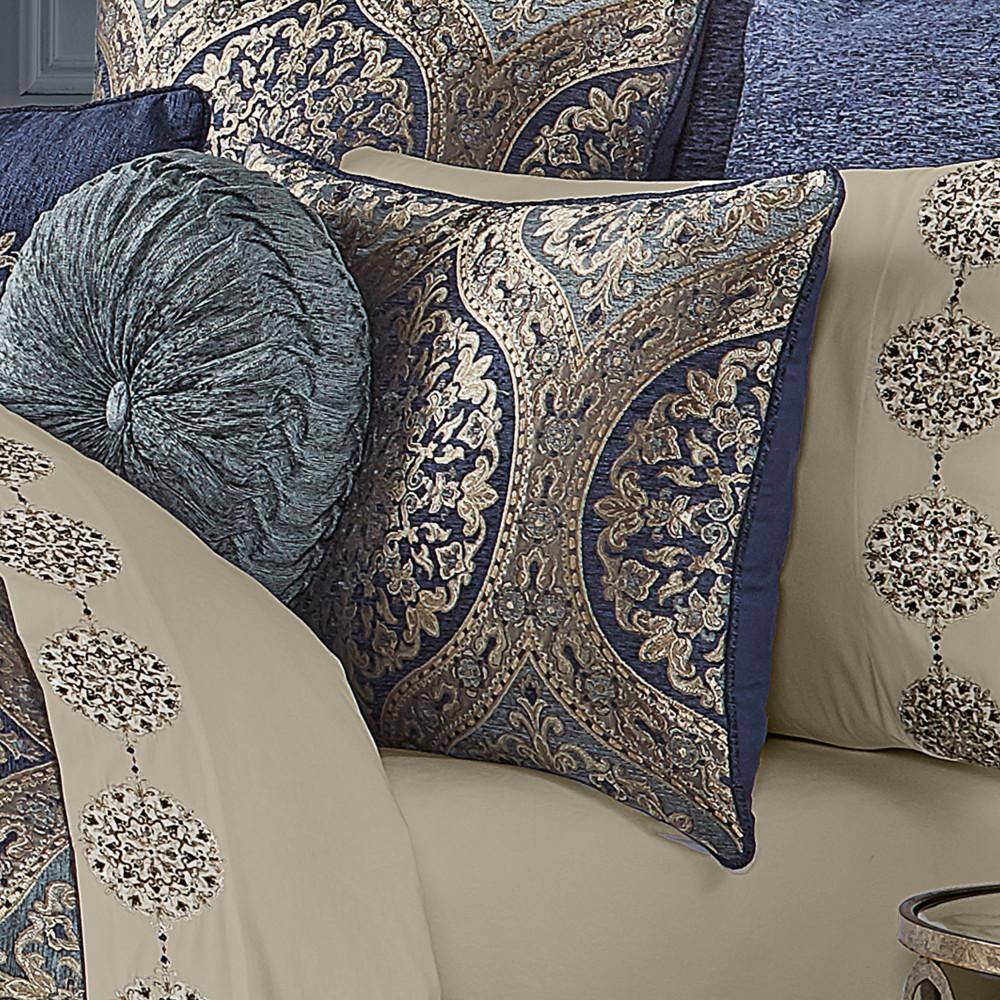 Navy Microfiber Queen Comforter Set with Gathered Embellishment