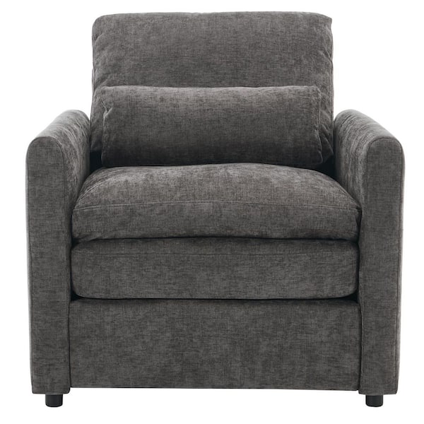 Gray Chenille Upholstered Rolled Armchair